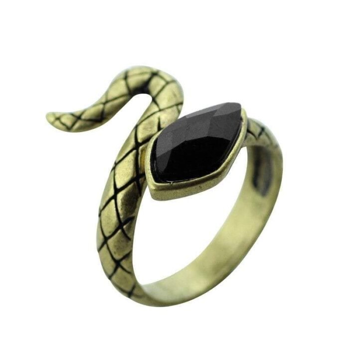 Black Agate Vintage Snake Ring