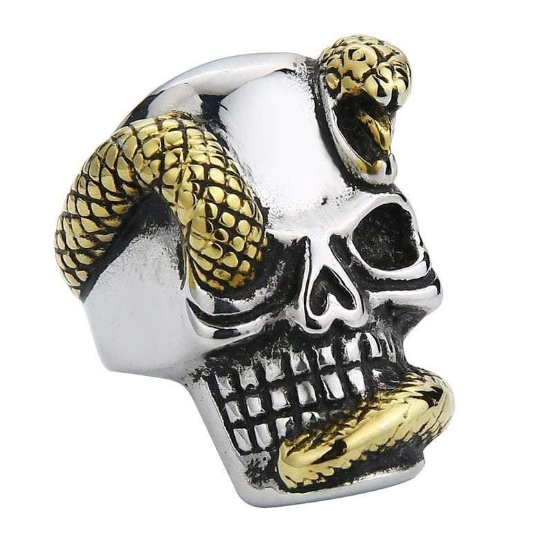 Stainless Steel Skull and Snake Ring