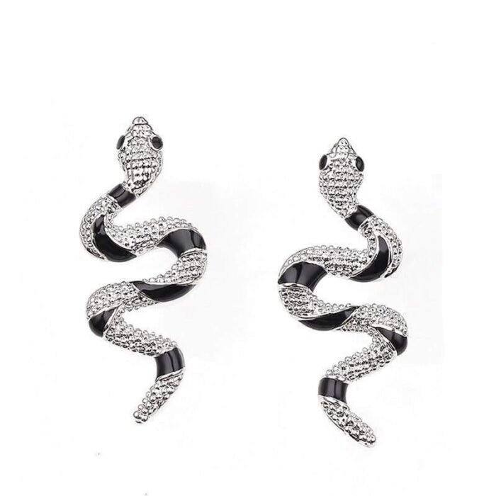 Black and Silver Snake Earrings