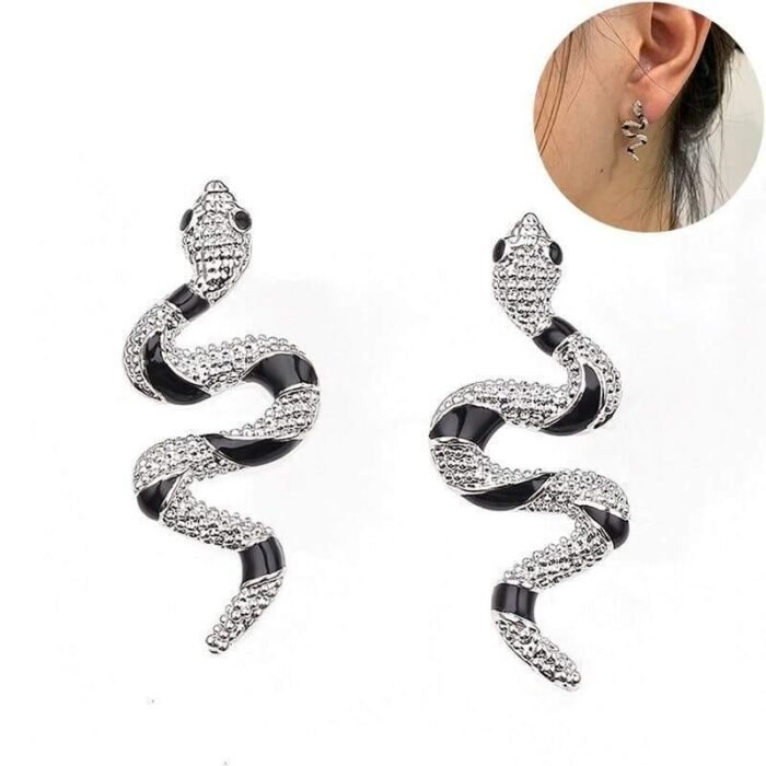 Black Silver Snake Earrings