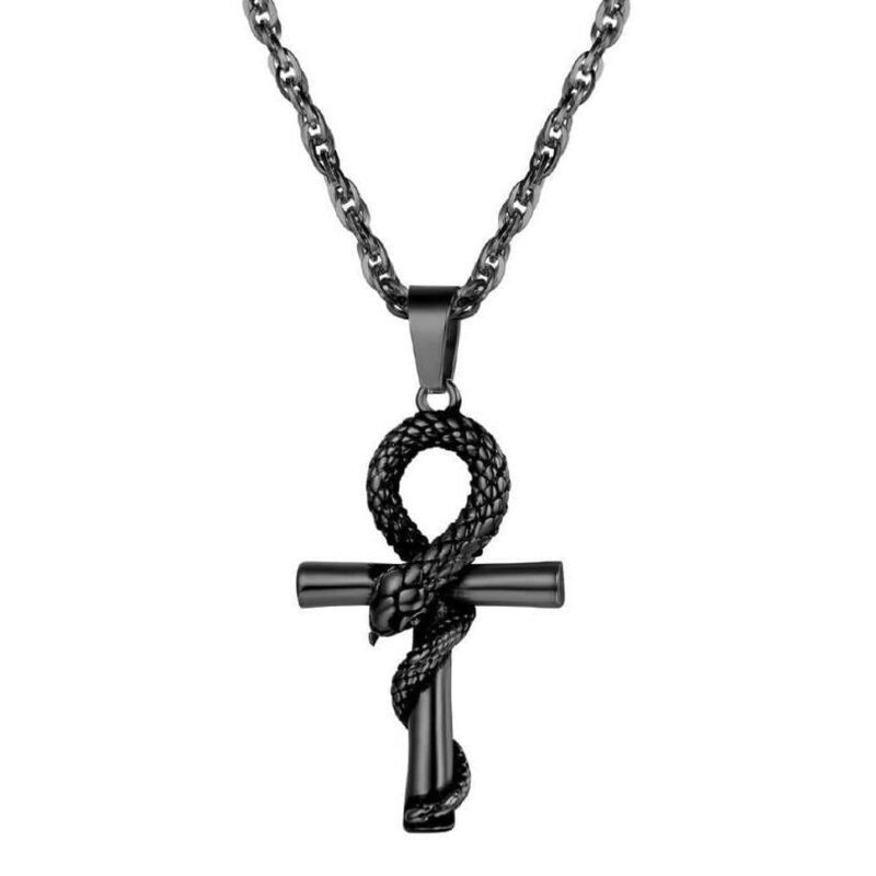 Black Cross with Snake Pendant Necklace