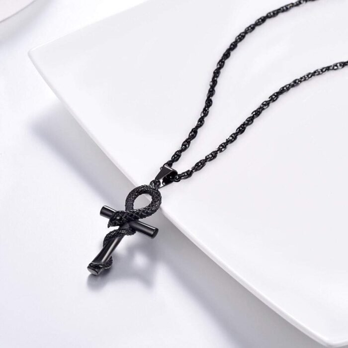 Black Cross with Snake Necklace for men