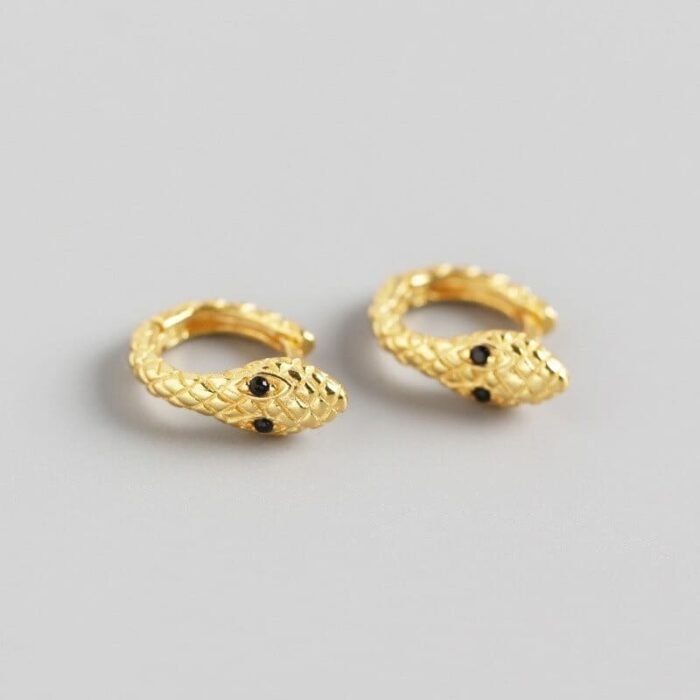 Gold Snake Earrings with black eyes