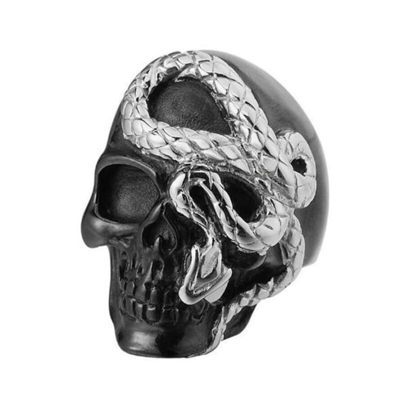 Black Skull and Snake Ring