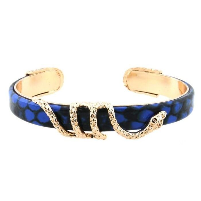 Blue Snakeskin and Gold Snake Bracelet