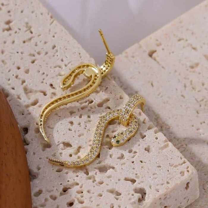 Gold Snake Diamond Earrings women