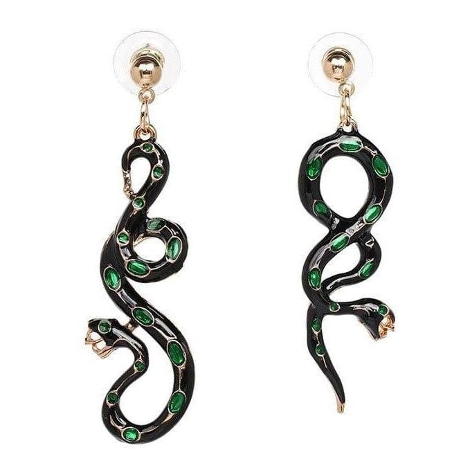 Black Coiled Snake Dangle Earrings