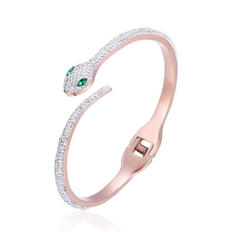 Tiny Green Emerald Eyes Snake Diamond Bracelet