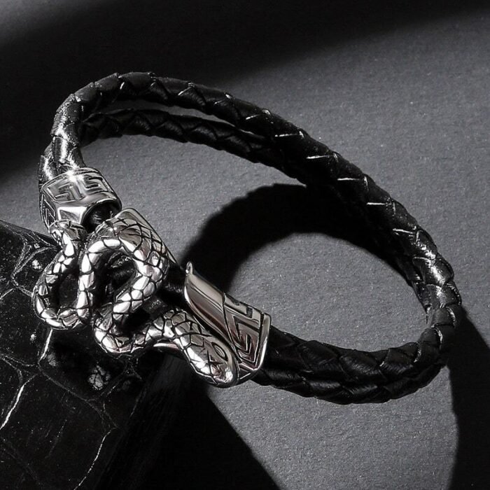 Black Leather Snake Bracelet