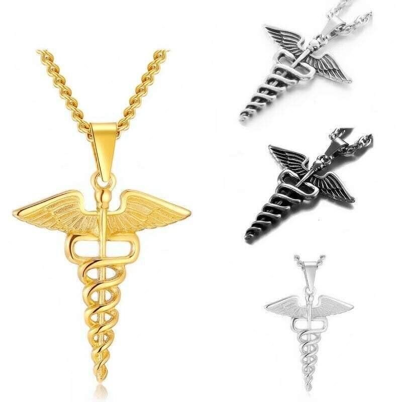 Snake Caduceus Necklace Stainless Steel