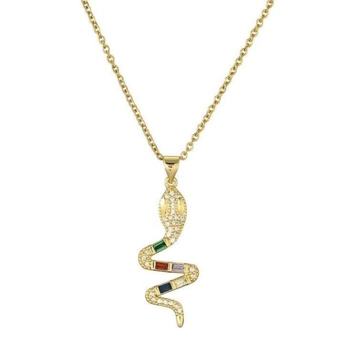 Colored Yellow Gold Snake Necklace