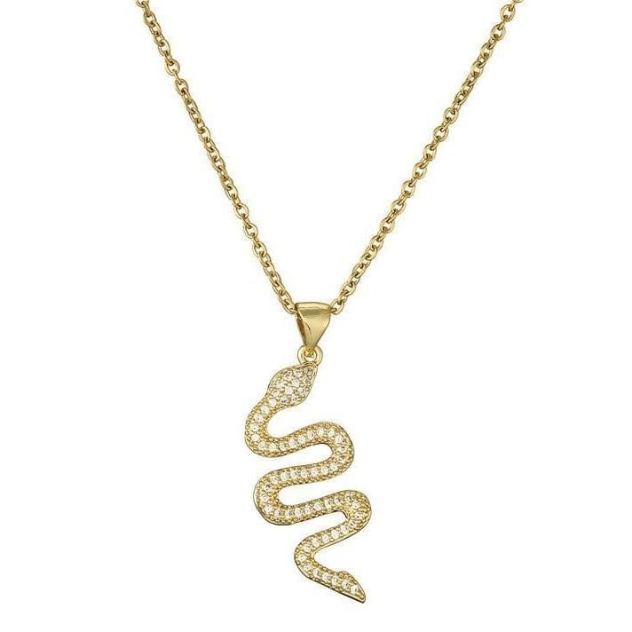 White Diamond Gold Snake Necklace