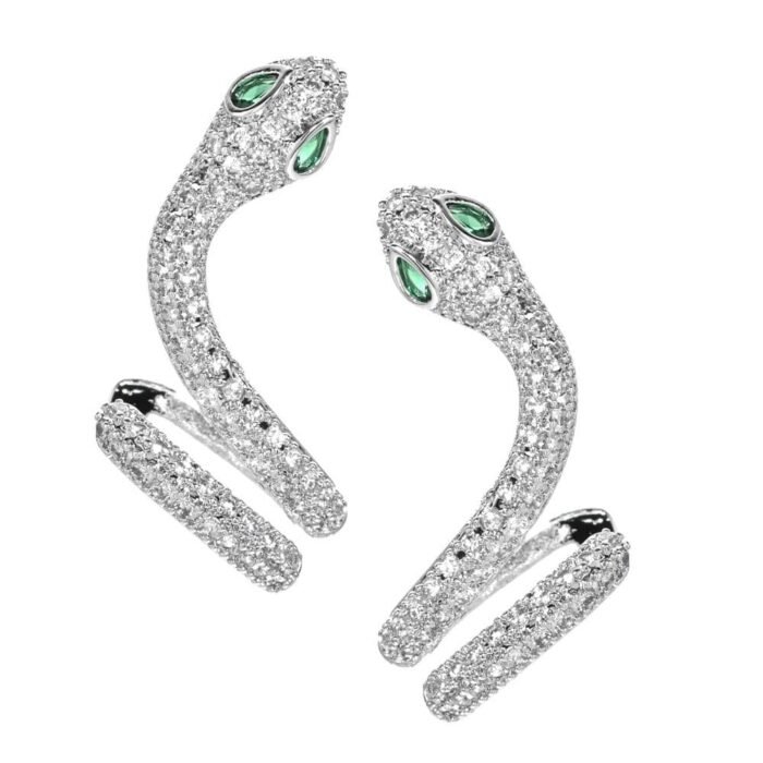 Diamond Silver Snake Stud Earrings