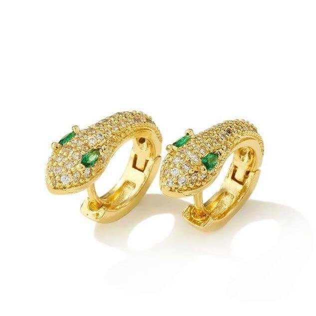 Green-Eyed Diamond Snake Earrings Gold