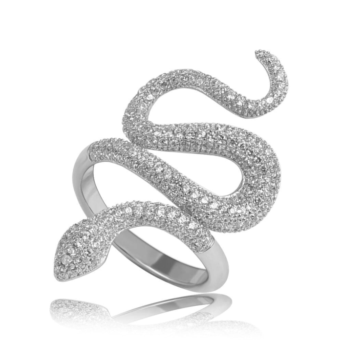 Diamond Snake Ring Silver