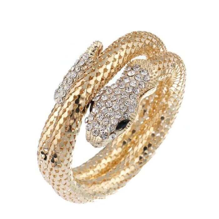 Flexible Gold Snake Bracelet with Diamond