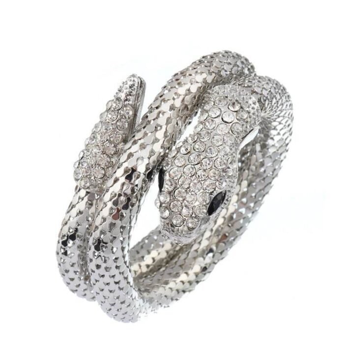 Flexible Silver Snake Bracelet with Diamond