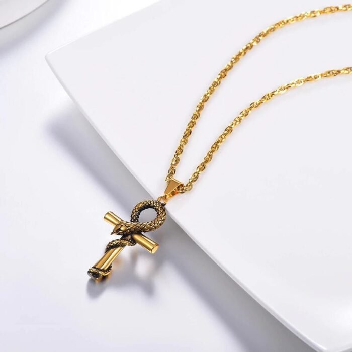 Gold Cross Snake Necklace