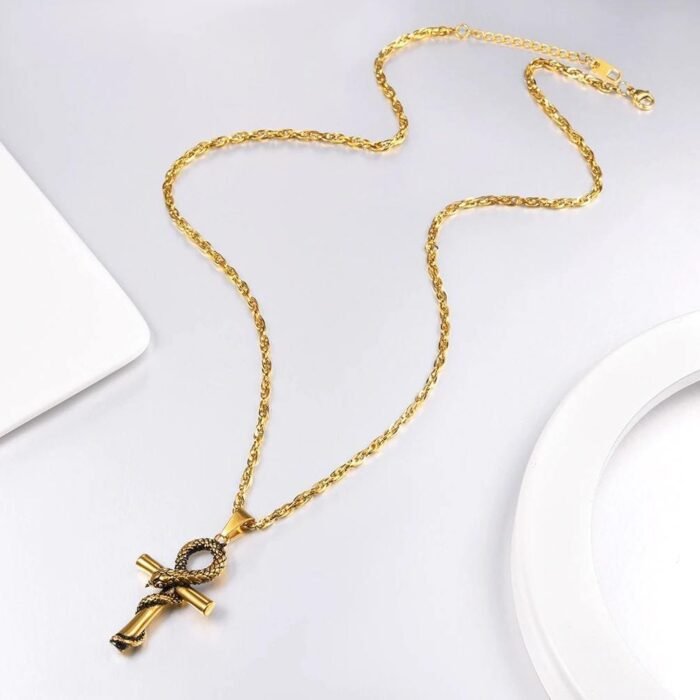 Gold Cross with Snake Necklace