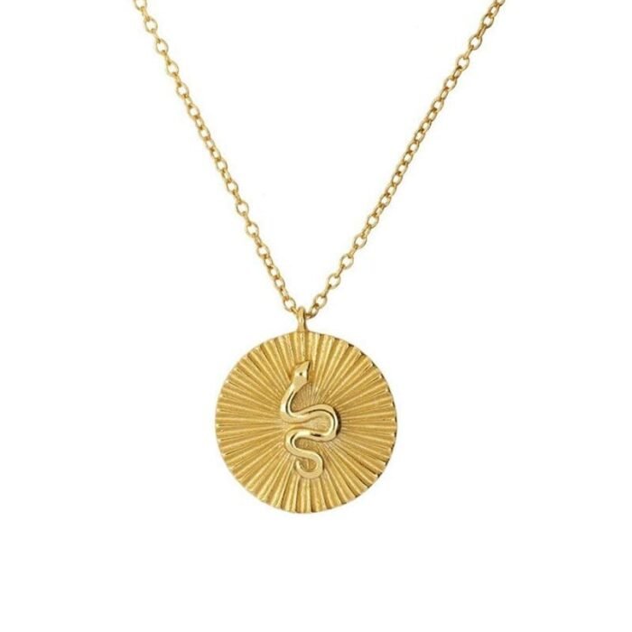 Gold Medallion Snake Necklace in Sterling Silver
