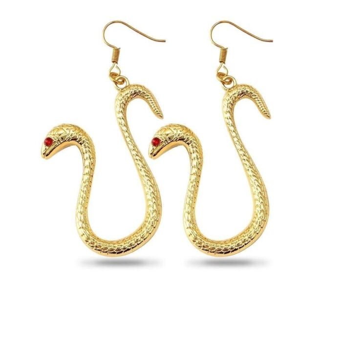 Gold Ruby Snake Dangle Earrings