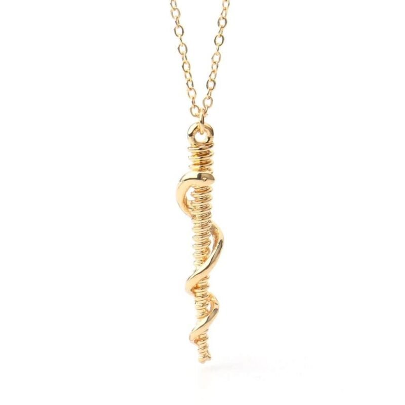 Gold Snake Caduceus Necklace