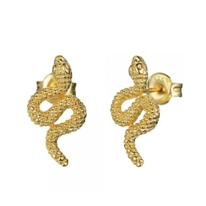 Gold Snake Stud Earrings in Sterling Silver