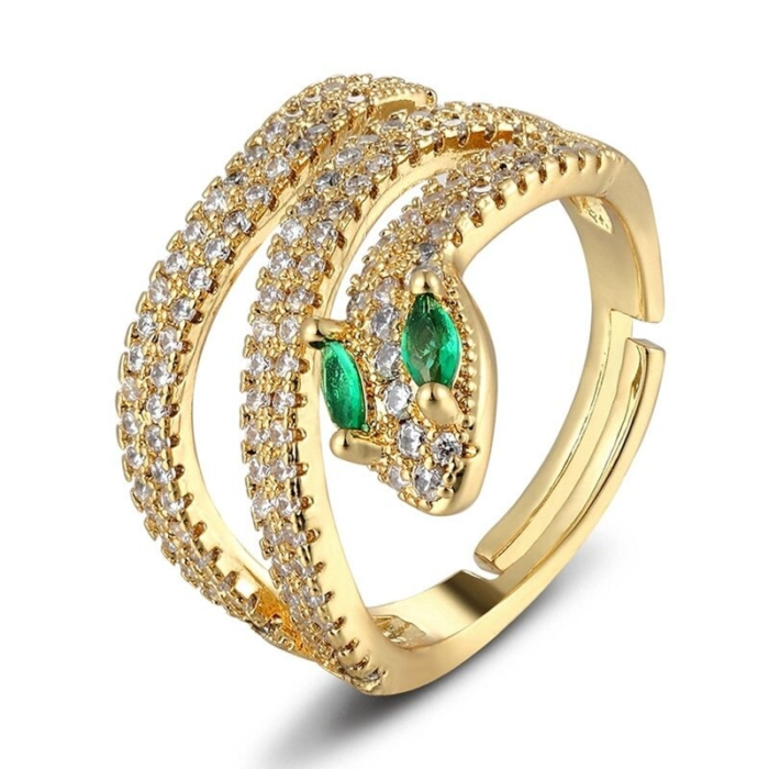Gold Snake Ring with Green Eyes