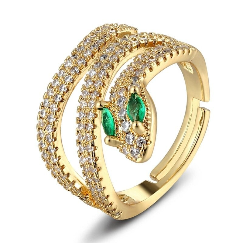 Gold Snake Ring with Green Eyes