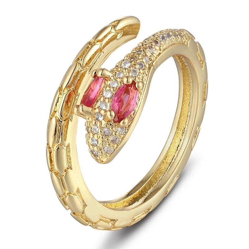 Gold Snake Ring with Pink Eyes