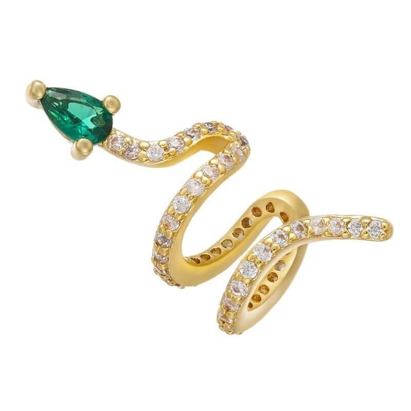 Green Diamond Gold Snake Earrings