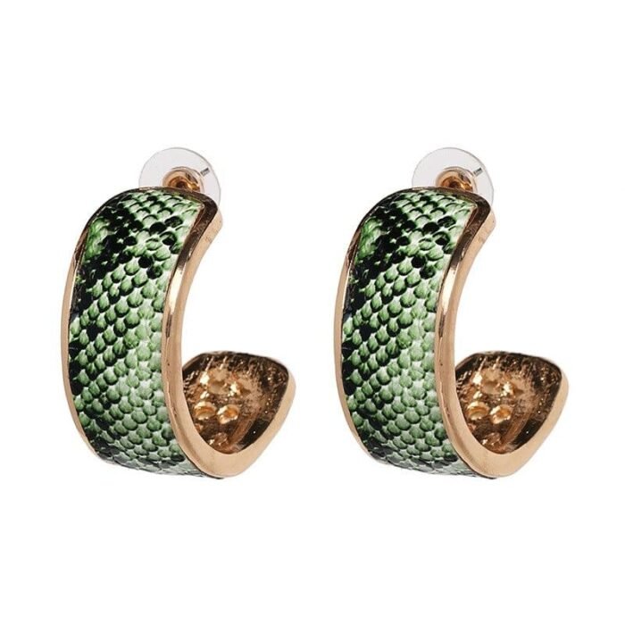 Green Snakeskin Hoop Earrings
