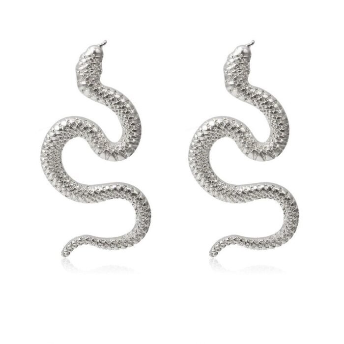 Large Silver Snake Earrings