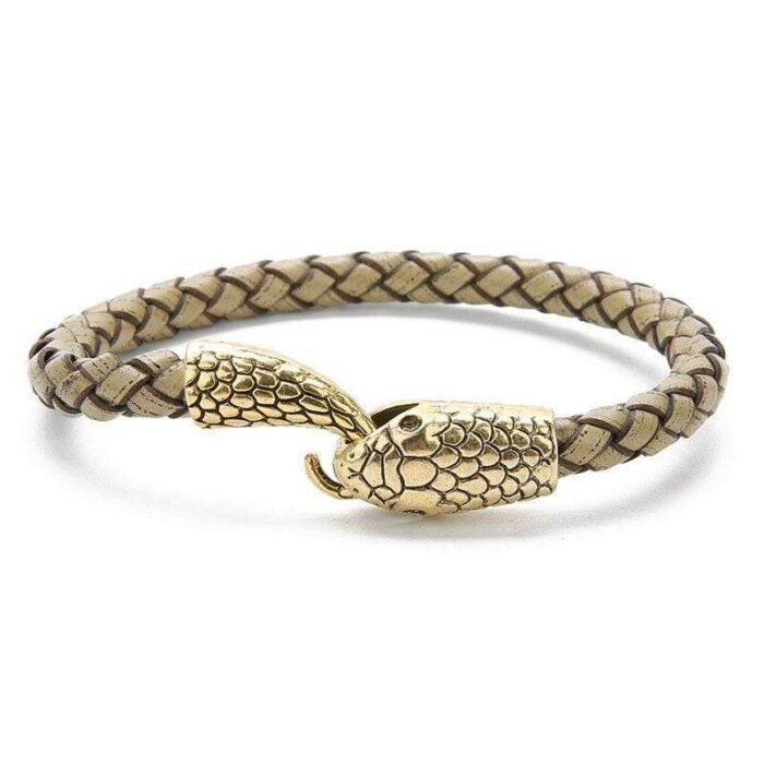 Leather Gold Ouroboros Snake Bracelet