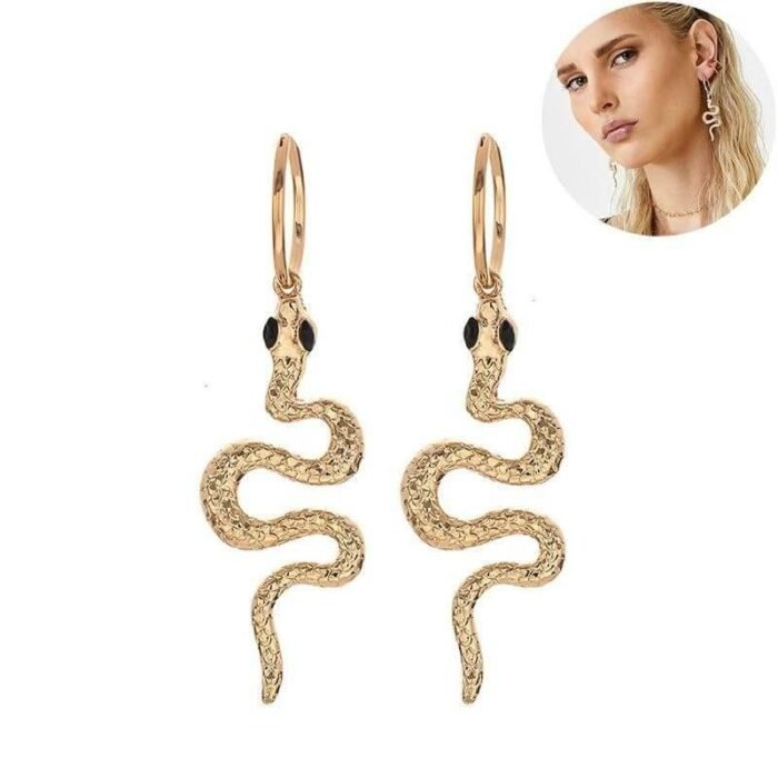 Long Gold Snake Drop Earrings women
