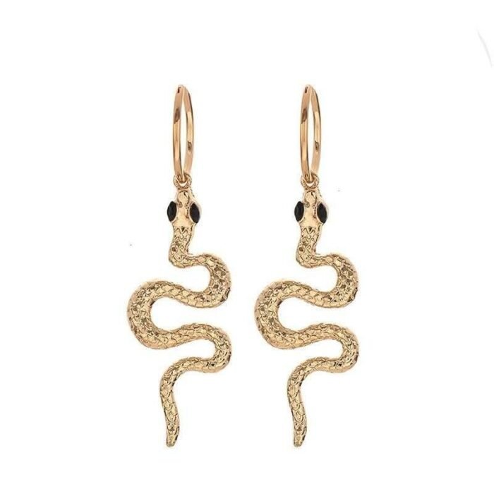 Long Gold Snake Drop Earrings