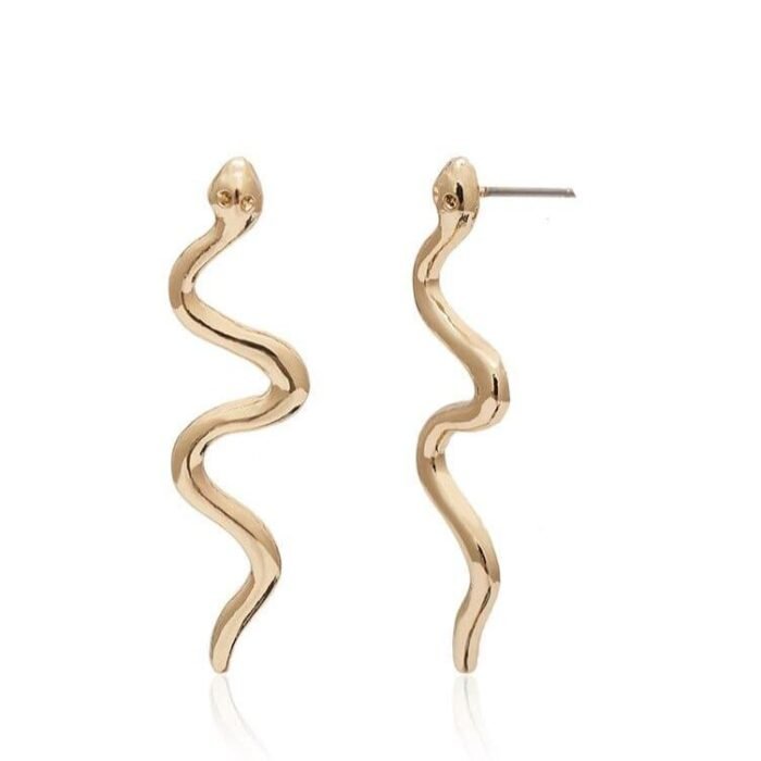 Long Gold Snake Earrings