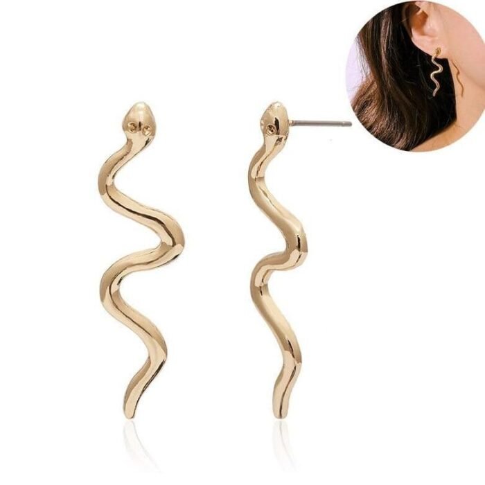 Long Gold Snake Earrings women