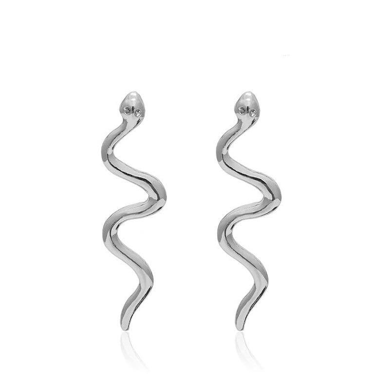 Long Silver Snake Earrings