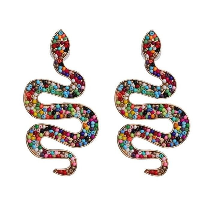 Multicolor Beaded Snake Earrings