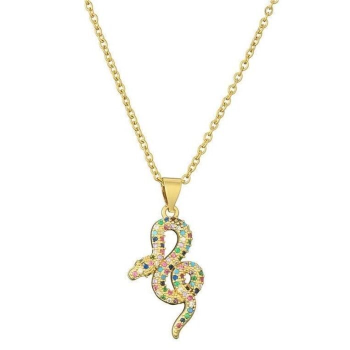 Multicolor Diamond Snake Necklace Gold