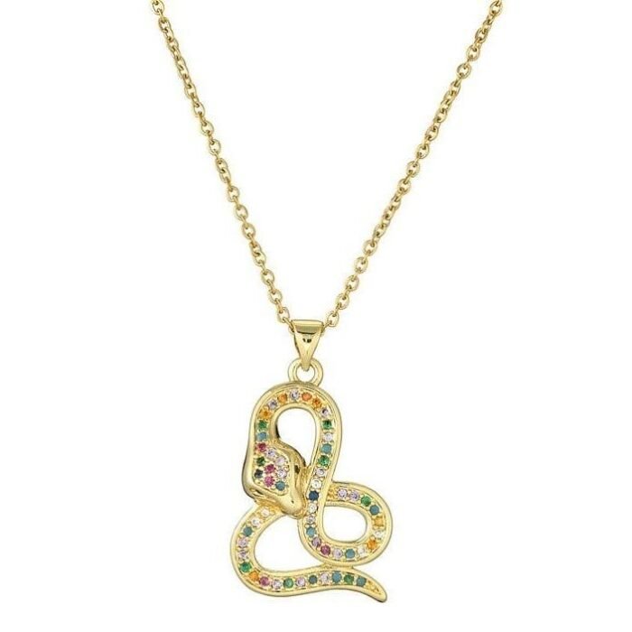 Multicolor Diamond Snake Pendant Necklace Gold