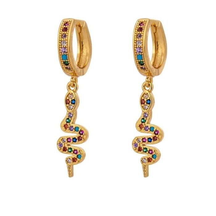 Multicolored Diamond Gold Snake Earrings