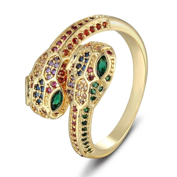Multicolored Diamond Snake Ring Gold