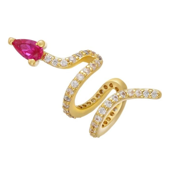 Pink Diamond Gold Snake Earrings