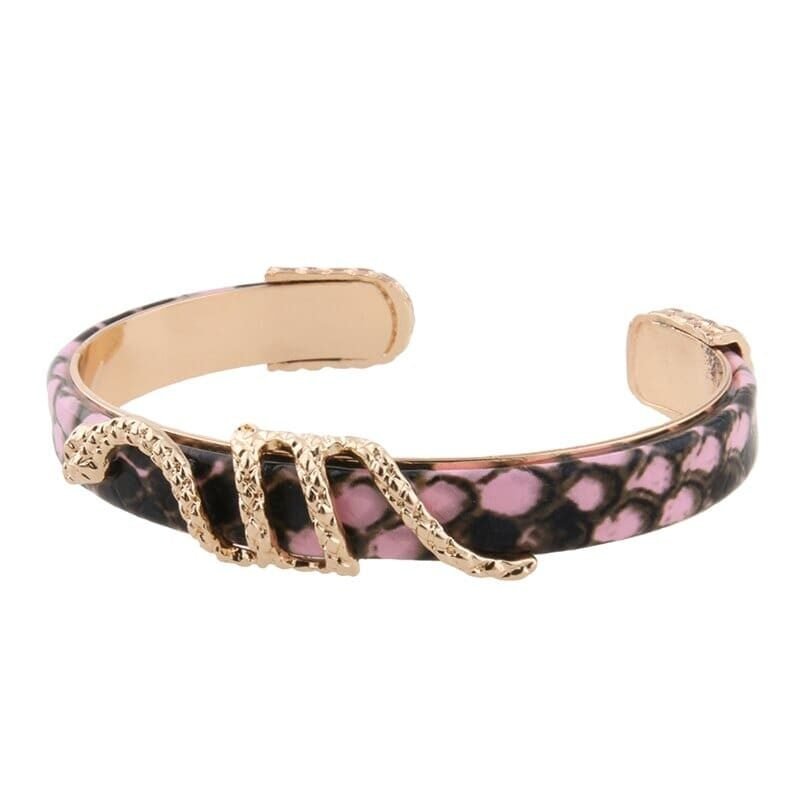 Pink Snakeskin and Gold Snake Bracelet