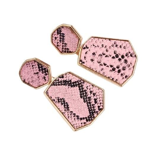 Pink Snakeskin Leather Earrings