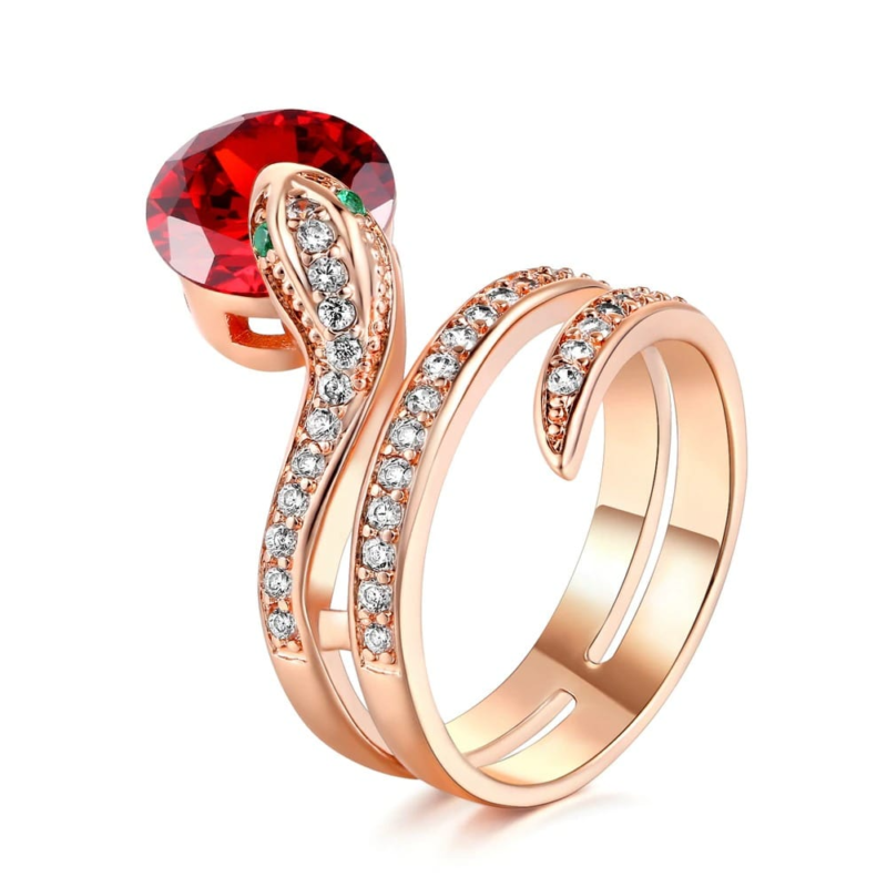 Red Diamond Rose Gold Snake Ring