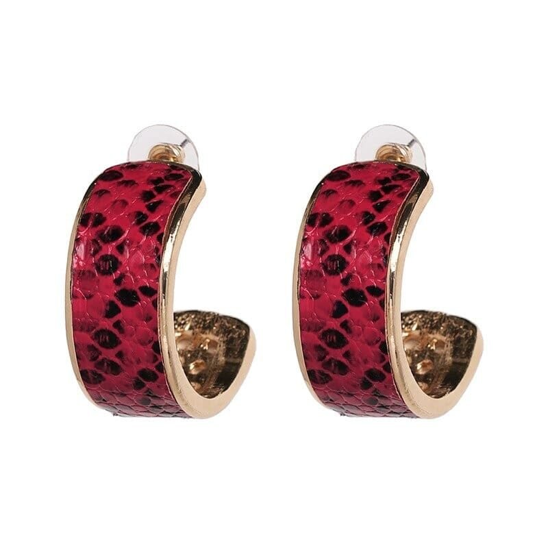 Red Snakeskin Hoop Earrings