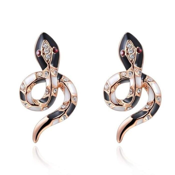 Ruby Black and Gold Snake Earrings